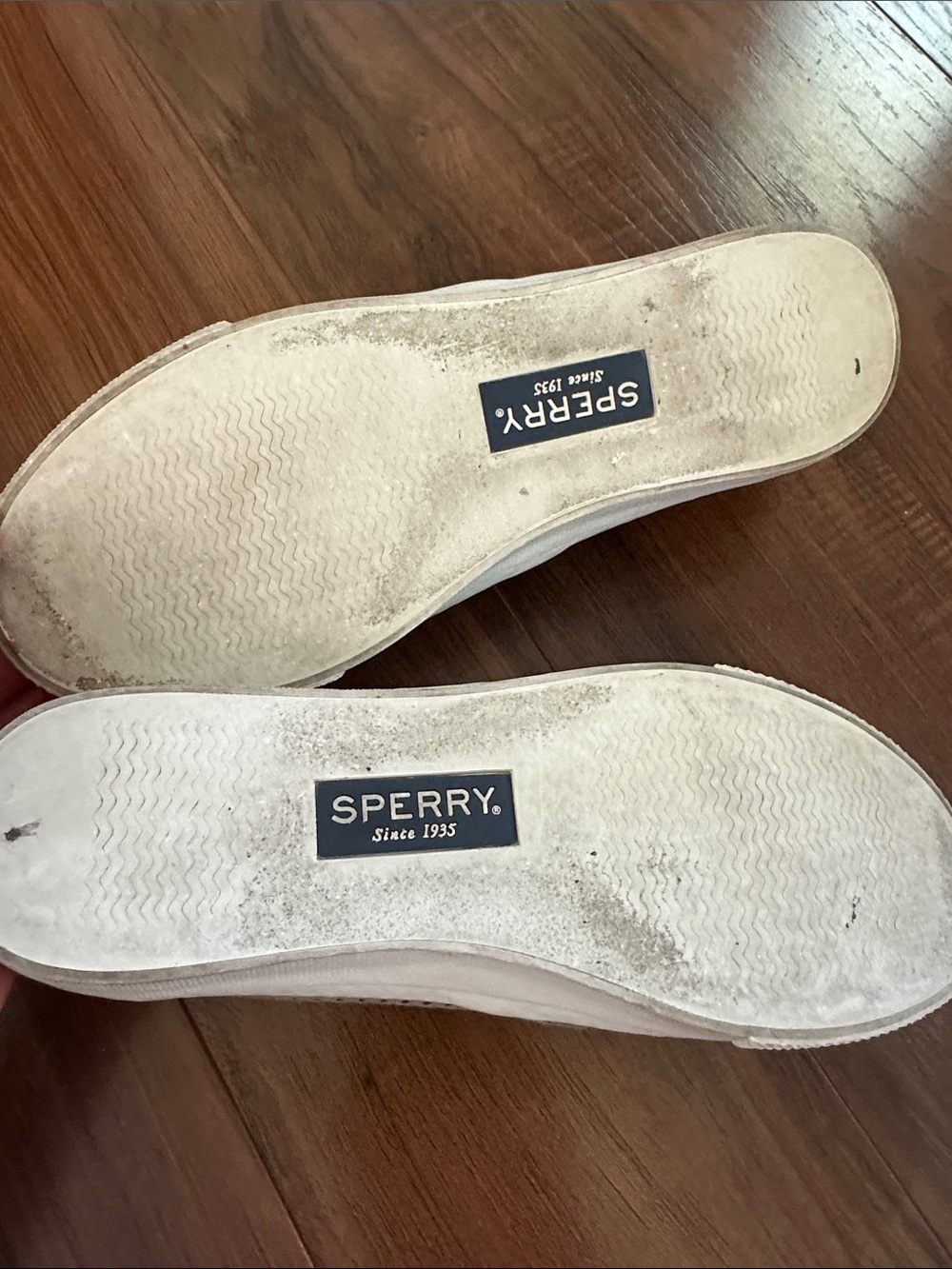 Sperry Perforated Slip-On Sneakers in Taupe and White - Picture 6 of 7